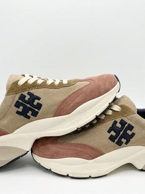 Tory Burch Good Luck Trainer Suede Colorblock Sneaker 8 Moon Pink/Cream